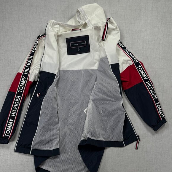 Tommy Hilfiger Windbreaker Jacket Colorblock Navy Red White Zip Front Size S - Picture 4 of 9